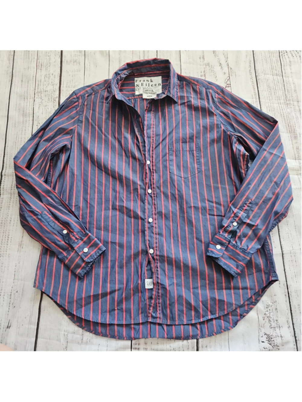 Frank and Eileen Eileen Blue White Striped Collared Button Up Womens Small - Picture 1 of 5